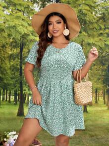 SHEIN VCAY Vestido línea A con estampado floral - Verde - Ver 4