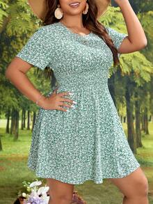 SHEIN VCAY Vestido línea A con estampado floral - Verde - Ver 6
