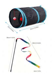 2pcs Bell Decor Cat Tunnel & Cat Teaser Stick For Cat For Playing - Black - View 5