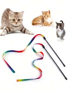 2pcs Pom Pom Decor Cat Tunnel & Cat Teaser Stick For Cat For Playing - Green - View 3