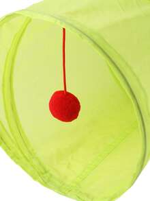 2pcs Pom Pom Decor Cat Tunnel & Cat Teaser Stick For Cat For Playing - Green - View 4