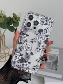 Floral Clear Phone Case - Black - View 1
