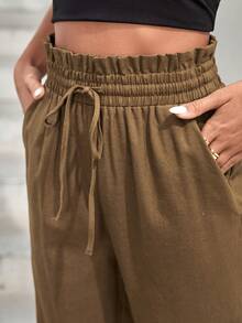 SHEIN Frenchy Quần nữ Dây kéo Túi Quần paper-bag màu trơn Giải trí - màu nâu - Xem 3