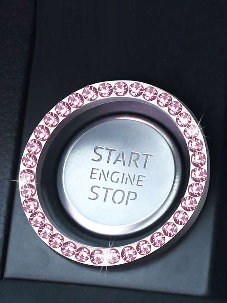 1 pc מדבקת כפתור הפעלה אחת לרכב דקור ריינסטון - ורוד - ראה 1