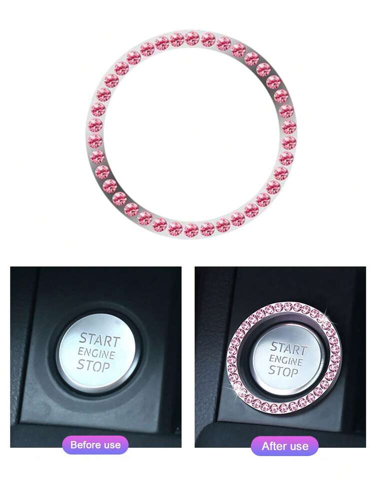 1 pc מדבקת כפתור הפעלה אחת לרכב דקור ריינסטון - ורוד - ראה 2