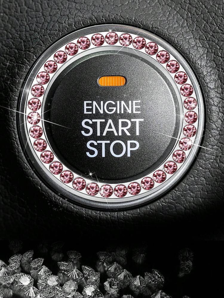 1 pc מדבקת כפתור הפעלה אחת לרכב דקור ריינסטון - ורוד - ראה 4