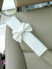 1pc White Bowknot Car Steering Wheel Cover - White - View 1