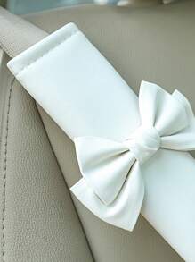 1pc White Bowknot Car Steering Wheel Cover - White - View 3