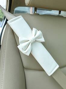 1pc White Bowknot Car Steering Wheel Cover - White - View 4
