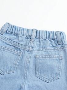 嬰兒愛心圖案闊腿牛仔褲 - 淺色水洗藍 - 查看 5