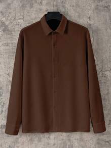Men Solid Button Up Shirt - Coffee Brown - View 1
