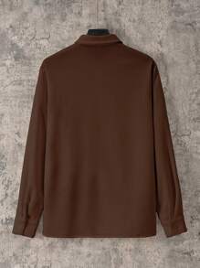 Men Solid Button Up Shirt - Coffee Brown - View 2