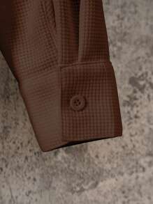 Men Solid Button Up Shirt - Coffee Brown - View 4
