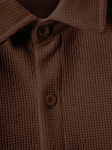 Men Solid Button Up Shirt - Coffee Brown - View 6