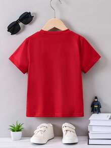 SHEIN Young Boy Spider T-shirt, Patchwork Color Short Sleeve Cartoon Loose Fit - Red - View 2