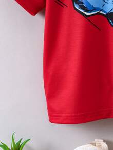 SHEIN Young Boy Spider T-shirt, Patchwork Color Short Sleeve Cartoon Loose Fit - Red - View 3