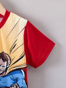 SHEIN Young Boy Spider T-shirt, Patchwork Color Short Sleeve Cartoon Loose Fit - Red - View 4