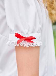 ROMWE Kawaii 蕾絲拼接荷葉邊襯衫 - 白色 - 查看 4