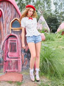 ROMWE Kawaii 蕾絲拼接荷葉邊襯衫 - 白色 - 查看 5