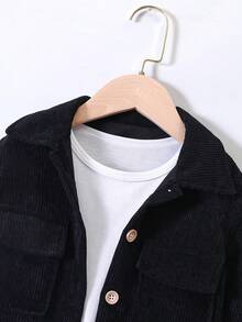 SHEIN 小男童翻蓋口袋燈芯絨大衣不帶T恤