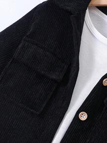 SHEIN 小男童翻蓋口袋燈芯絨大衣不帶T恤