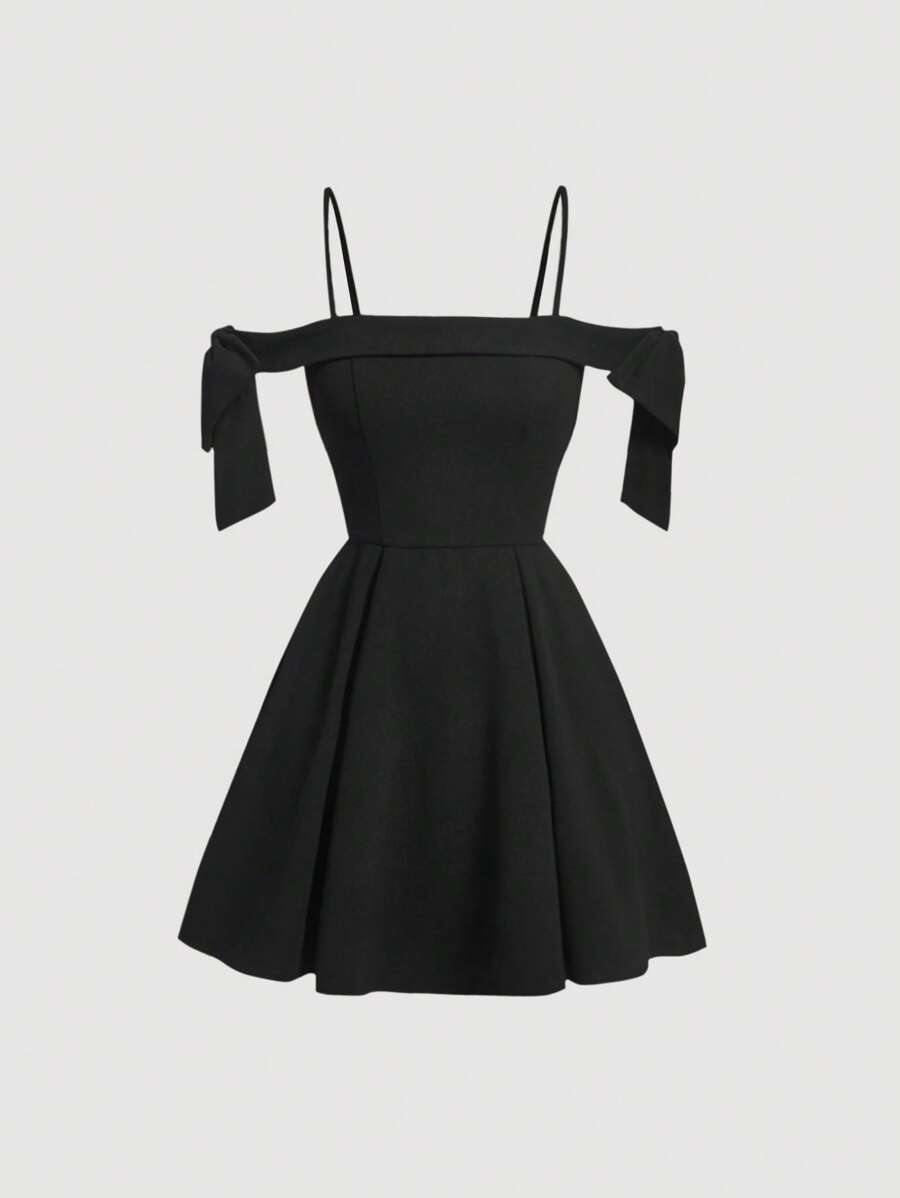 SHEIN MOD Cold Shoulder Knot Side Dress - Black - View 1