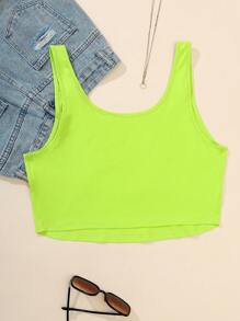 SHEIN EZwear Plus Solid Crop Tank Top - Lime Green - View 2