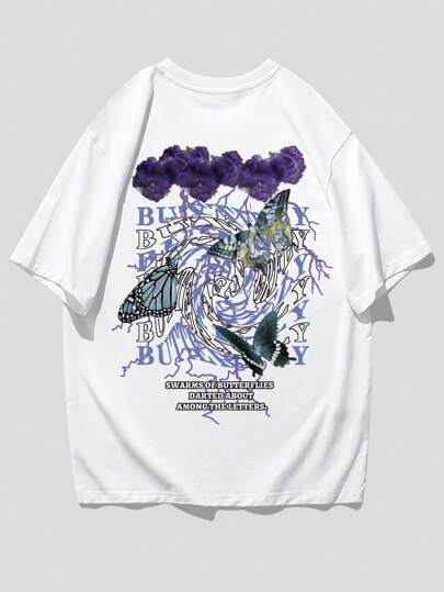 Street Life Camiseta Con Eslogan Y Estampado De Mariposas Para Hombre