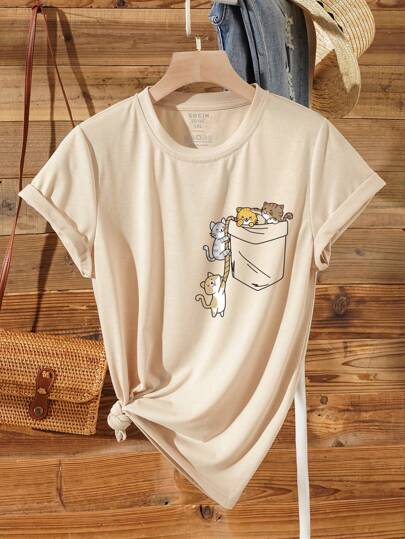 INAWLY 夏季加大卡通图案 T 恤