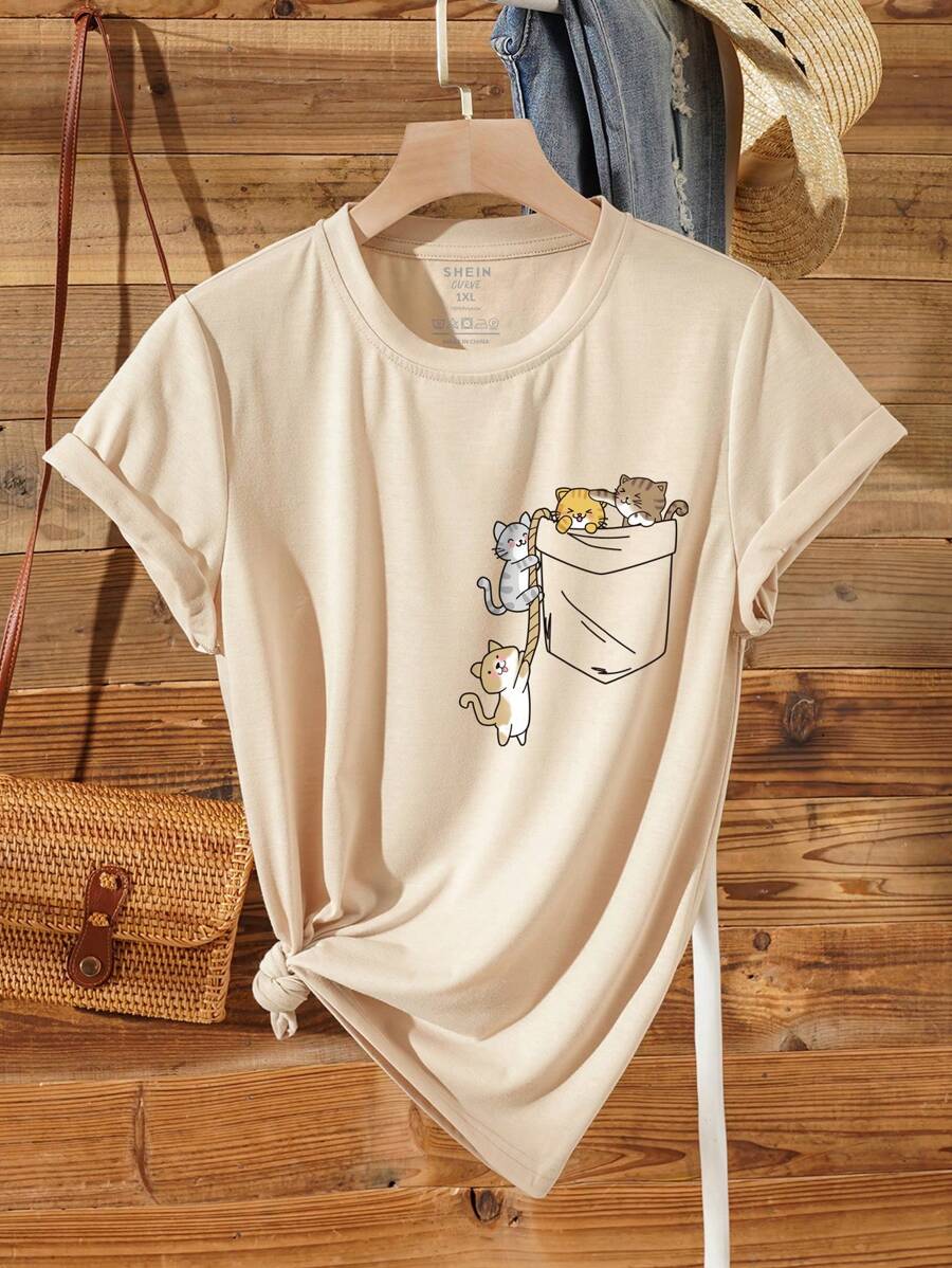 INAWLY Áo thun họa tiết hoạt hình cho mùa hè - Màu Khaki - Xem 1