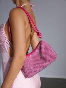 Cuccoo Party Collection Borsa hobo con borchie piccolo rosa fluo