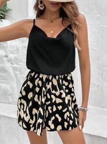 SHEIN Frenchy Graphic Print Draped Collar Cami Romper - Multicolor - View 6