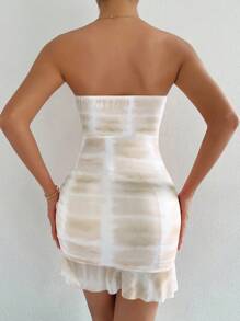 Chiquease Tie Dye Ruffle Hem Drawstring Ruched Tube Dress - Apricot - View 2