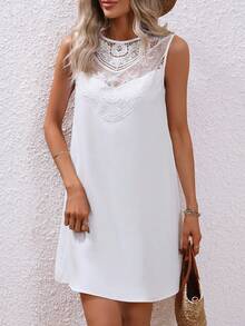 SHEIN VCAY Contrast Lace Tunic Dress - White - View 4
