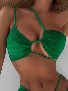 Áo Tops Bikini Nữ Bất đối xứng màu trơn - màu xanh lá - Xem 1