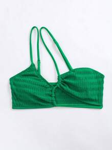 Áo Tops Bikini Nữ Bất đối xứng màu trơn - màu xanh lá - Xem 4