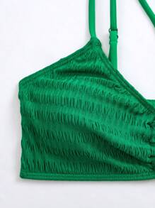 Áo Tops Bikini Nữ Bất đối xứng màu trơn - màu xanh lá - Xem 6