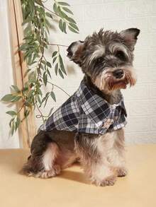 格紋印花寵物襯衫 - 藍色 - 查看 2