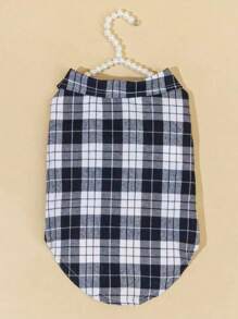 格紋印花寵物襯衫 - 藍色 - 查看 4