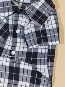 格紋印花寵物襯衫 - 藍色 - 查看 5