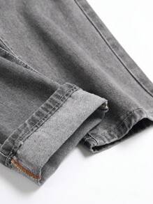 男士骷髅手工刺绣破洞牛仔裤，万圣节适用 - 灰色 - 查看 6