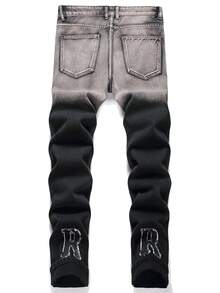 Jeans rasgados con parche con letras para hombre