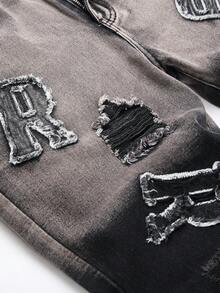 Jeans rasgados con parche con letras para hombre