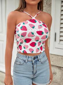 SHEIN PETITE Top de tirantes con estampado de fresa - Multicolor - Ver 1