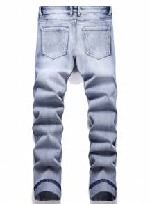 男士棉圖案印花破洞牛仔褲