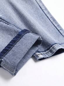 男士棉圖案印花破洞牛仔褲