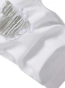 Shorts vaqueros desgastados y deshilachados para hombres - Blanco - Ver 4