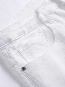 Shorts vaqueros desgastados y deshilachados para hombres - Blanco - Ver 7