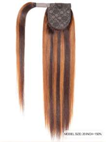 1Pc Highlight Wrap Around Straight Ponytail Colored Human Hair Extension Natural Black Extensions For Women Daily Use Ready Easy To Wear Hair Extensions - S3/30/33 - View 2