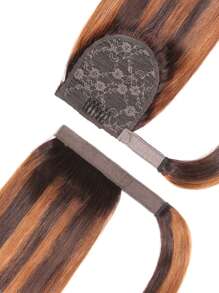 1Pc Highlight Wrap Around Straight Ponytail Colored Human Hair Extension Natural Black Extensions For Women Daily Use Ready Easy To Wear Hair Extensions - S3/30/33 - View 3